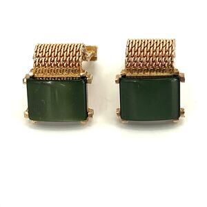 Vintage Swank Cufflinks Wraparound Gold Tone and green glass tiger’s eye